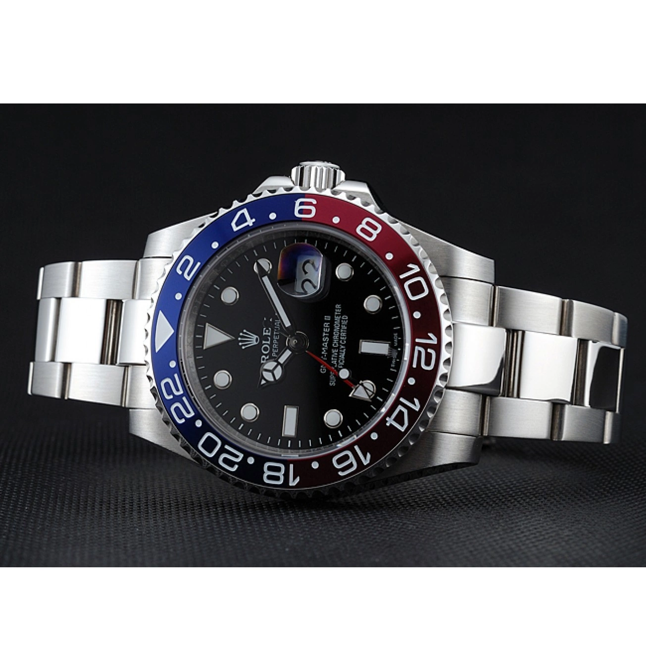 Rolex aaa copy Watch Black Master Blue Dial GMT Red Rose Rolex II Bezel 0613